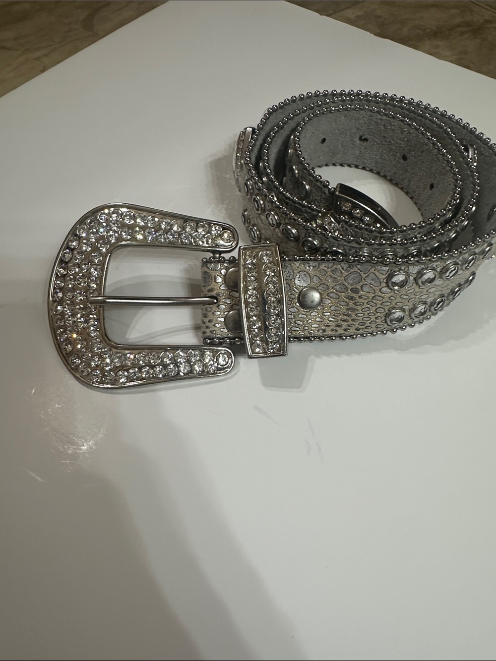 Buckle Silver Crystal-Studded Women's Belt